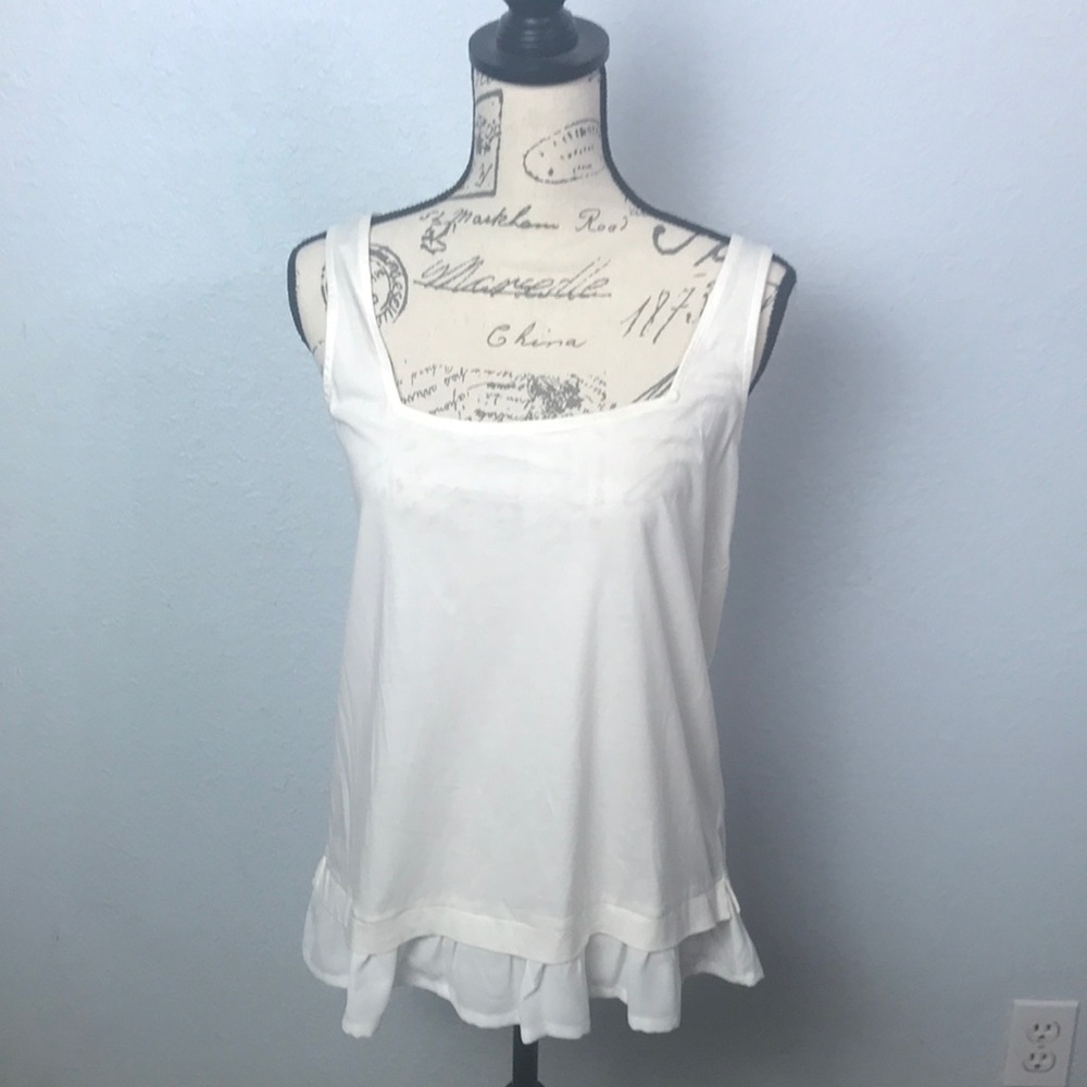 J Crew Factory Square Neckline Ivory Ruffle Hem Tank M0203 Size XS NWT